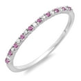 thumbnail image 1 of 10K White Gold Round Pink Sapphire & White Diamond Ladies Anniversary Wedding Band Stackable Ring, 1 of 1