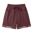 thumbnail image 3 of GUACER Casual Shorts for Women High Waisted Boho Drawstring Beach Shorts with Eyelet Cutout Hem & Big Pockets, 3 of 8