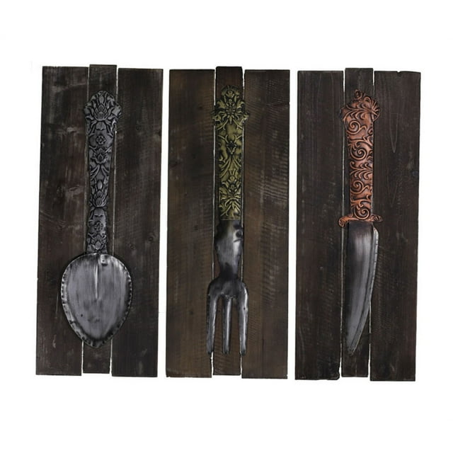 Ensemble de Décoration Murale en Bois et Métal 3 Pcs
