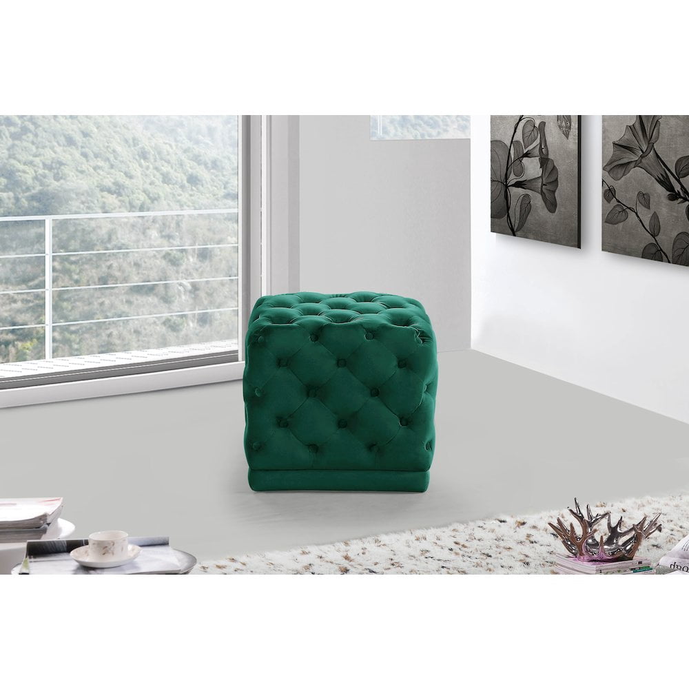 Meridian Furniture Stella Contemporary Velvet Ottoman/Stool in Green