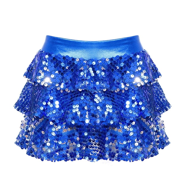XUNZOO Jupe-Culotte à Sequins et Volants pour Filles, Mini Bleu Royal 14