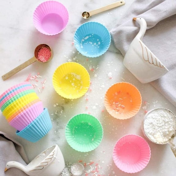 ROSOZ Colorful 12 Piece Silicone Muffin Tray, 7cm Round Baking Cups for Cakes, Jelly, and DIY Treats