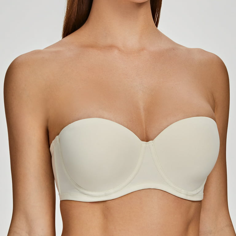 MELENECA Women's Strapless Bra for Large Bust Back Smoothing Plus Size with  Underwire Off White 32DD 