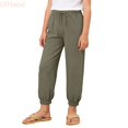 thumbnail image 2 of LYHaoo Girls Casual Jogger Pants Elastic Waistband Ankle Cuffs Soft Comfortable Kids Trousers For Daily Play And Outdoor Activities Long Pants for Girls(Green), 2 of 7