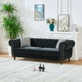 thumbnail image 2 of 87" Chesterfield Loveseat Sofa, Comfy Velvet Cloud Couch with Roll Armrest & Nailhead, Modern 3-Seater Tufted Corner Couch for Living Room, Black, 2 of 9