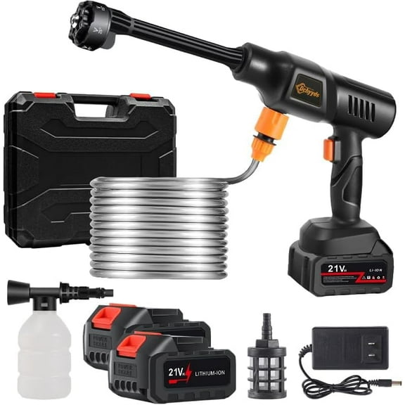Portable Cordless Pressure Washer, 40000 mAh Battery Powered Pressure Washer with 2 Rechargeable 4.0AH Batteries and 6-in-1 Nozzle for Car Floor Wall Fence Cleaning Garden Watering