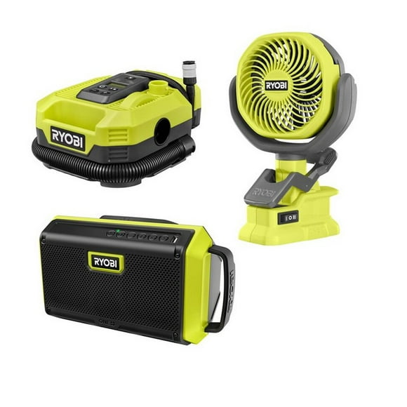 RYOBI 18V ONE+ 3-Tool Combo Kit – Cordless Inflator/Deflator, 4" Clamp Fan & Bluetooth Speaker (Tool-Only, Battery & Charger Not Included)