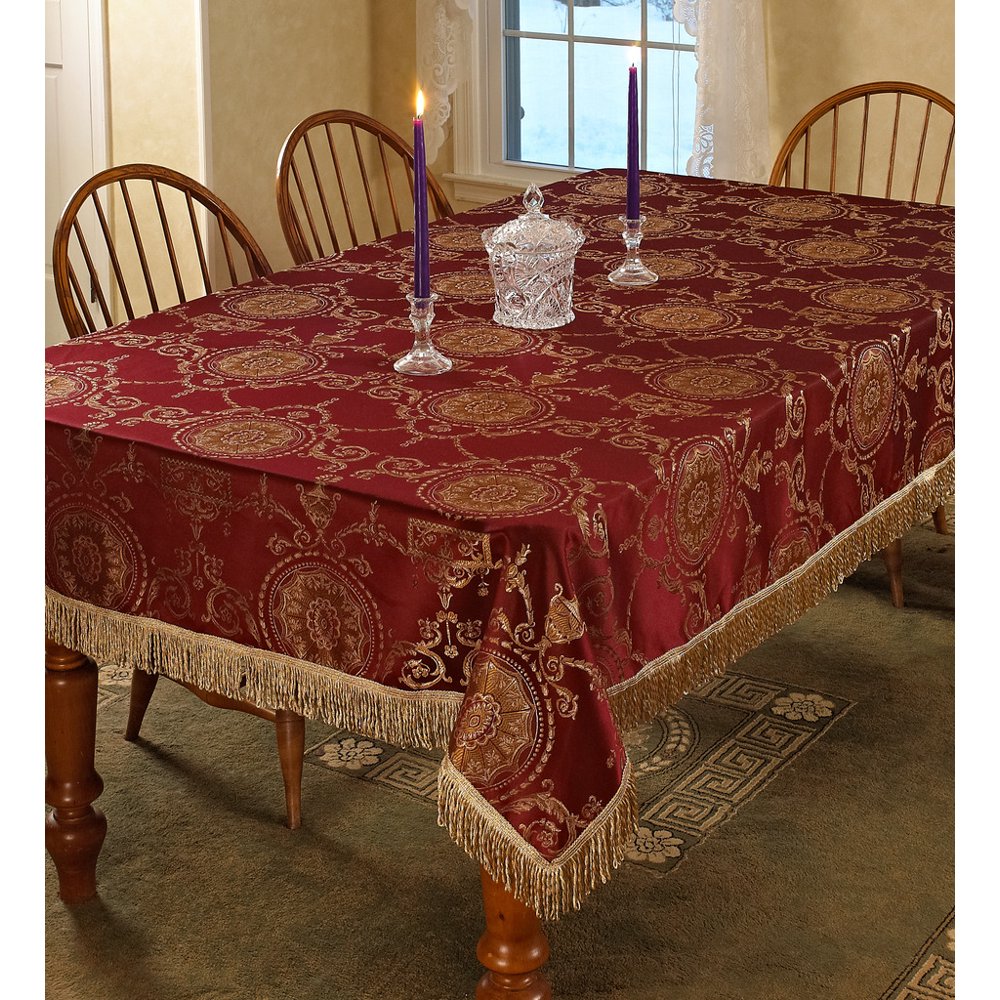 Prestige Damask Design Tablecloth Burgundy 60" by 120" Oblong