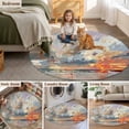 thumbnail image 5 of Grey Orange Coastal Round Area Rug 7 FT, Non Slip Living Room Area Carpet, Oil Painting Modern Abstract Art Washable Soft Circular Rug Non-Shedding Floor Carpet for Bedside Office Play Room Classroom, 5 of 9