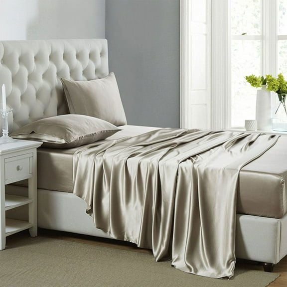 Luxury Satin Sheets Set Full Size Taupe, 4-Piece Bedding Sets with Deep Pockets - Soft and Smooth Satin Bed Sheets for Ultra Comfort and Elegance