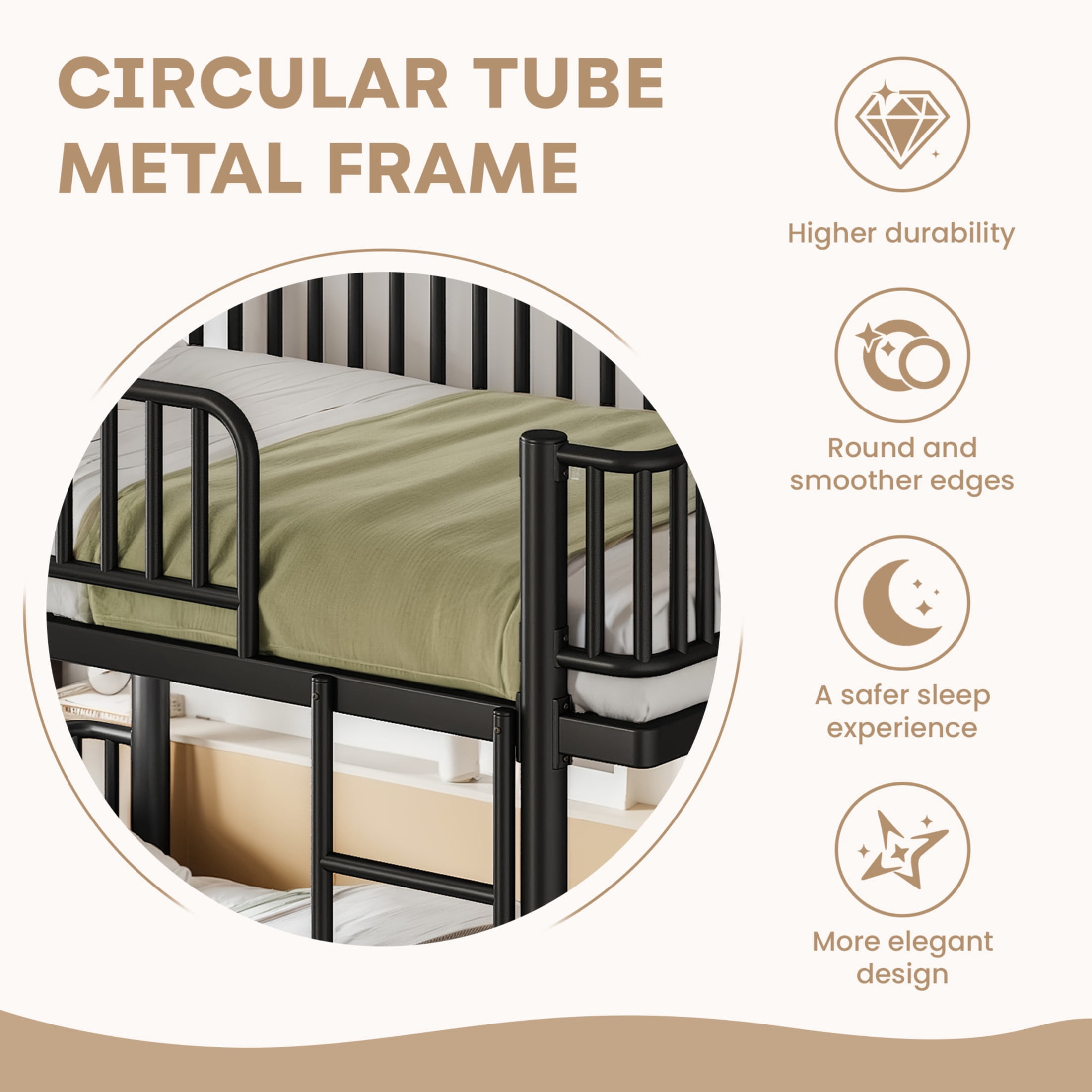 Noble House Full over Full Bunk Bed with Guardrails and Ladder, Can Separate into 2 Platform Beds, Black