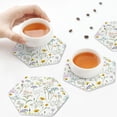 thumbnail image 7 of Lsque flower and leaf Pattern 4" Drink Coasters Set of 6, Leather Absorbent Coasters, Table Coaster Set Decorative Coffee Cup Coasters Housewarming Gift,Hexagon, 7 of 7