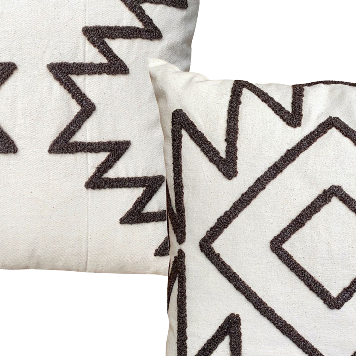 17 x 17 Inch Square Cotton Accent Throw Pillows Geometric Aztec Embroidery Set of 2 White Gray - Saltoro Sherpi - image 4 of 7