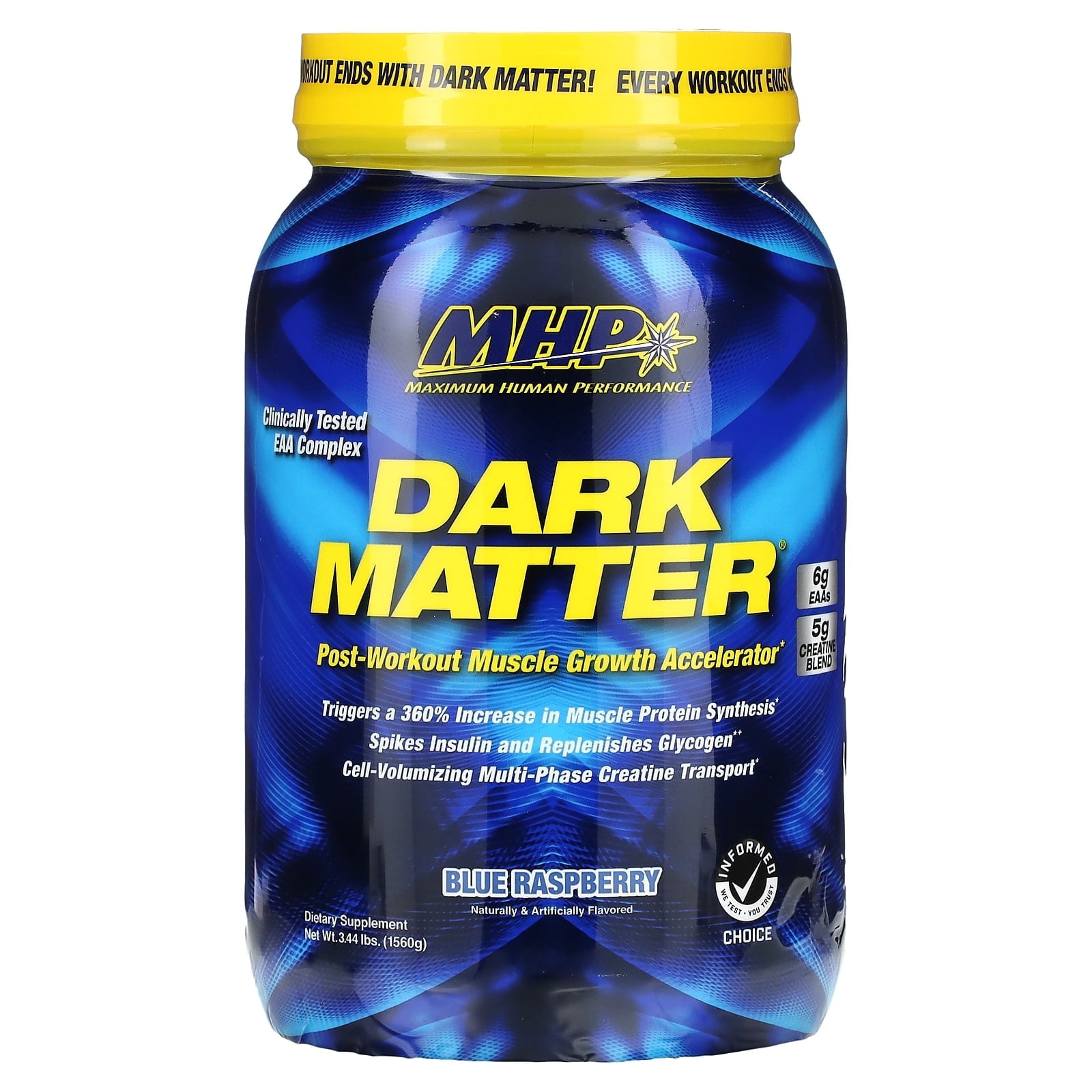 MHP Dark Matter Post‑Workout Recovery Accelerator – 48 g WaxiMAX® Carbs, 6 g EAAs, 5 g Multi‑Phase Creatine (Blue Raspberry, 20 Servings)