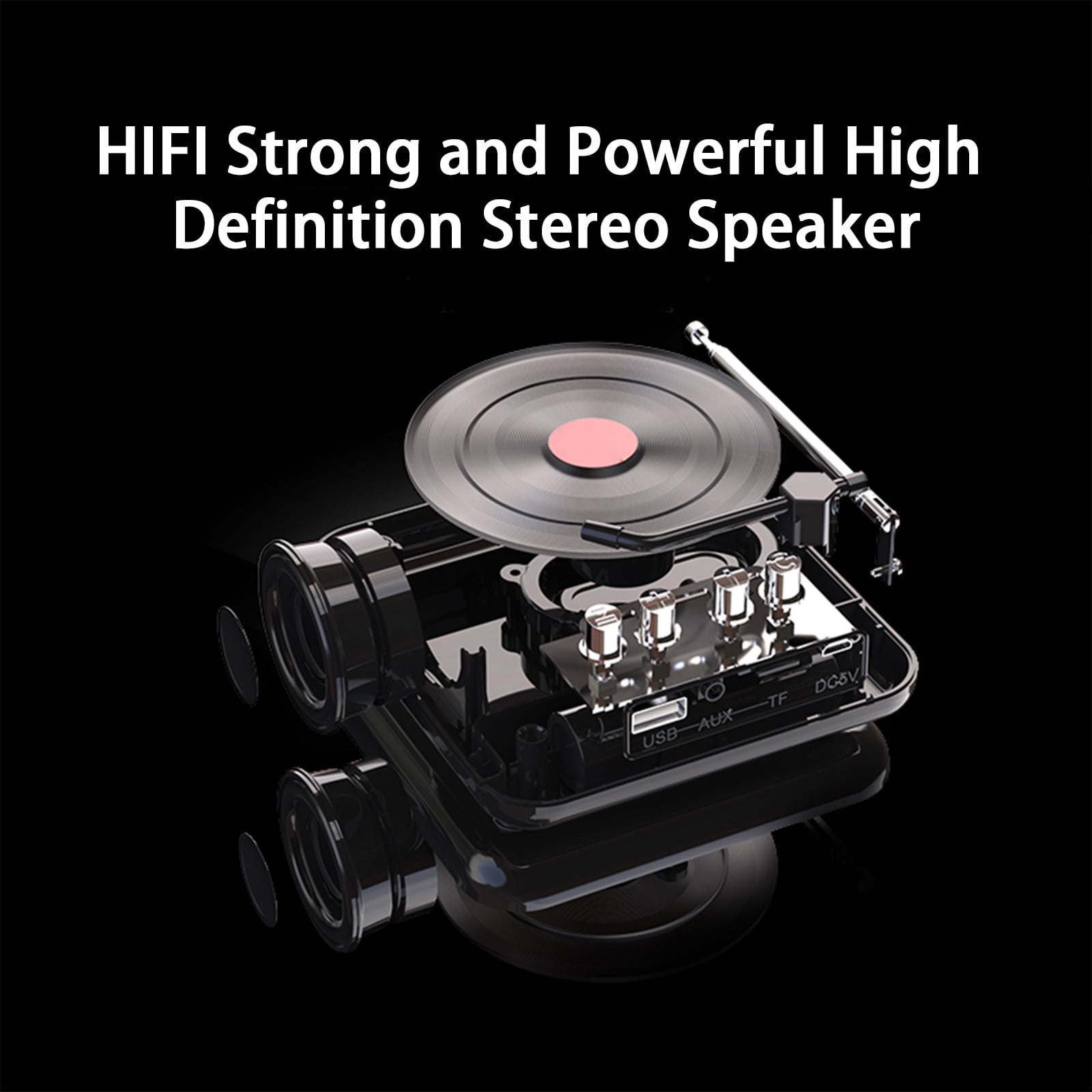 LACKUST Record Player Wireless Bluetooth Sound Retro Creatives Mini Portable Card Insert Small Speaker Subwoofer Gift,Black
