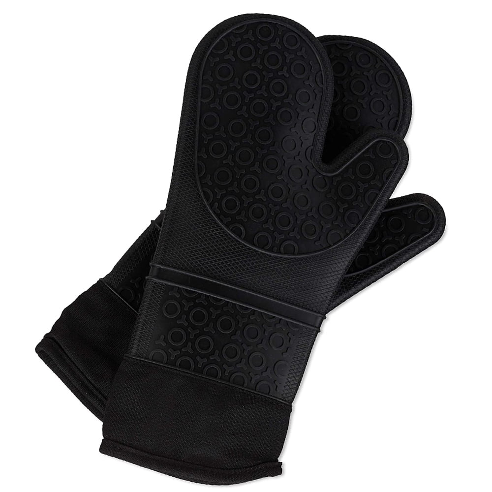 Details about   1Pair BBQ Oven Gloves Silicone and Cotton Double-Layer Glove Heat Resistant f 
