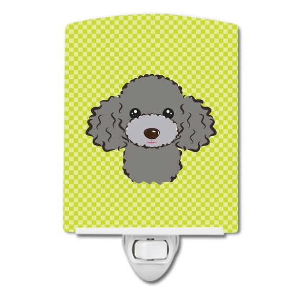 Caroline's Treasures BB1321CNL Checkerboard Lime Green Silver Gray Poodle Ceramic Night Light, 6x4x3", multicolor