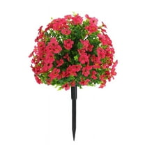 22" Set of 2 Artificial Topiary Ball with Morning Glory Flowers with Spikes for Outdoor, UV Resistant Faux Greenery Shrubs, Realistic Fake Bushes Plants for Garden, Yard, Front Porch, Patio Decor