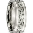 thumbnail image 4 of Titanium/Silver Two-Tone Titanium Polished With Sterling Silver Inlay Celtic Knot 8mm Flat Band (Size 9) Made In China tb79-9, 4 of 5