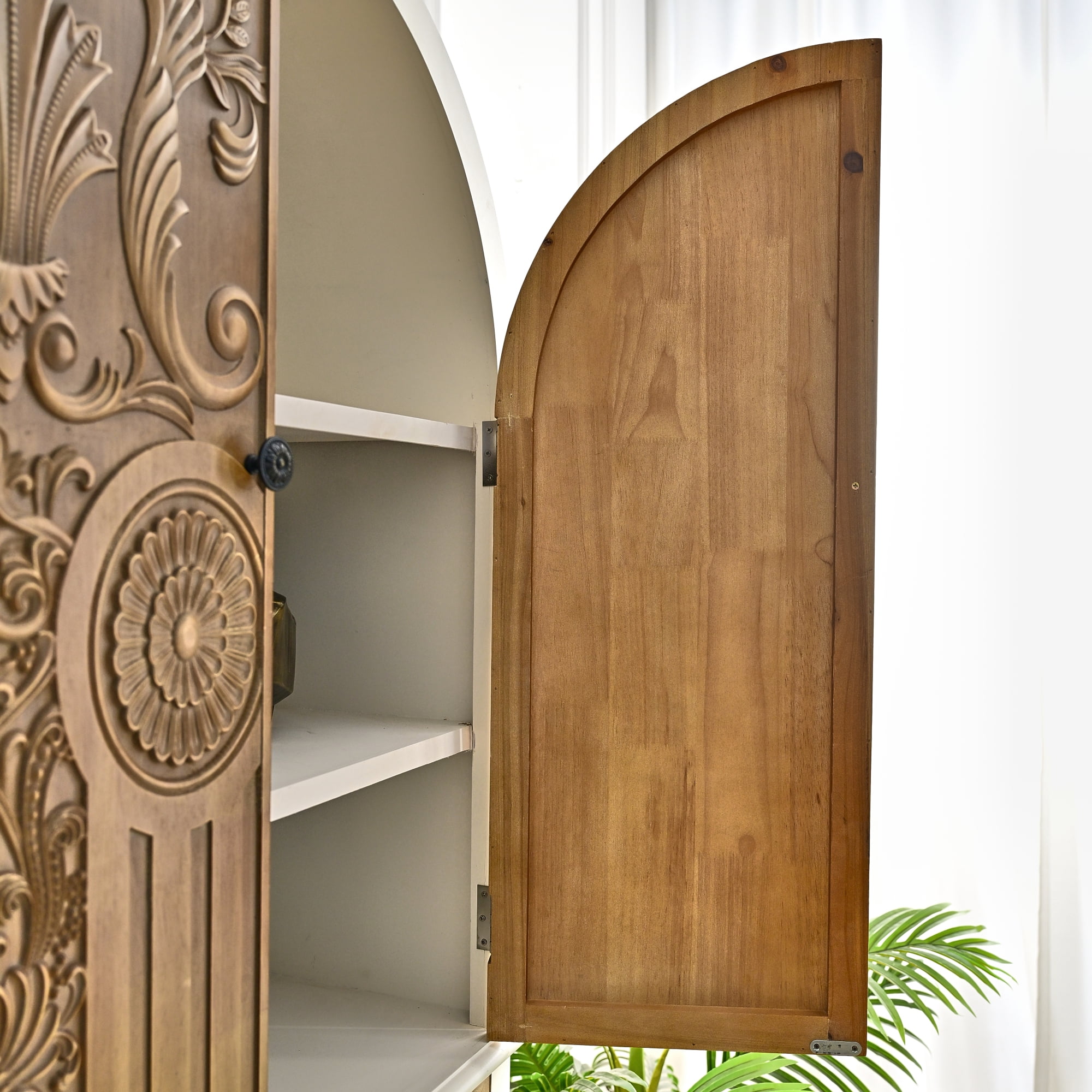 Leumius 31.50" Arched Flower Carved Door Accent Sideboard Cabinet with 1 Drawer and Shelf, Wooden Cabinet for Kitchen, Dining Room, Living Room