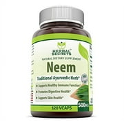 Herbal Secrets Neem (Made with Natural Neem Leaf) | 500mg 120 Veggie Capsules Supplement | Non-GMO | Gluten Free | Made in USA | Ideal for Vegetarians