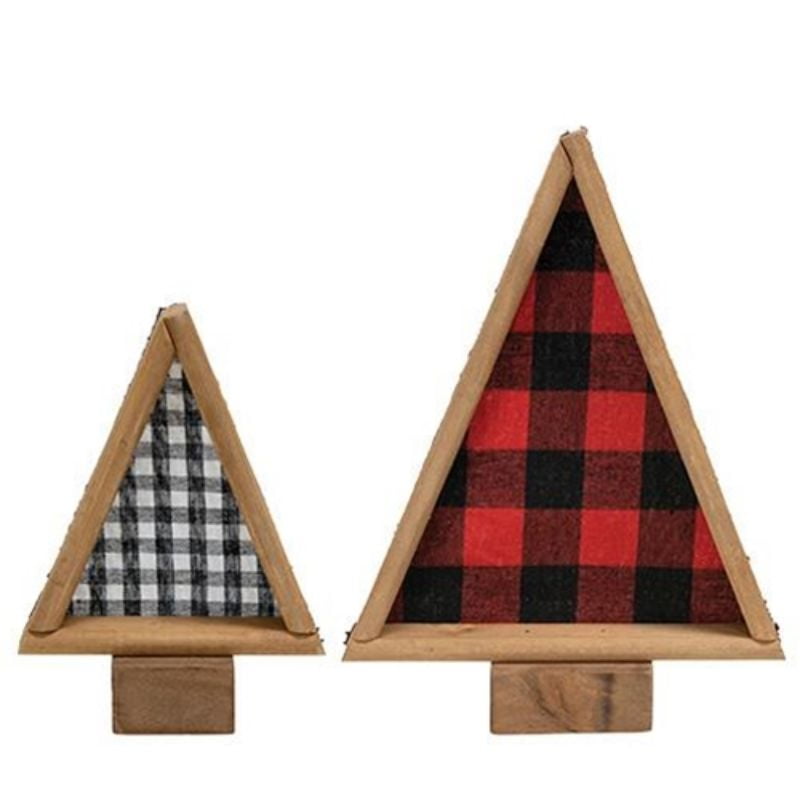 2/Set Buffalo Check Nesting Felt & Wood Trees