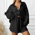 thumbnail image 2 of Womens Short Sets Summer 2 Piece Sets for Women Summer Outfits for Women Casual Long Sleeve Shirt and High Waist Shorts Fashion Two Piece Summer Sets, 2 of 5