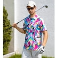 thumbnail image 5 of Aideaone Men Golf Polo Shirts Short Sleeve Button Down Gradient Tropical 3D Print Dry Fit Moisture Wicking Athletic Performance Shirt, 5 of 8
