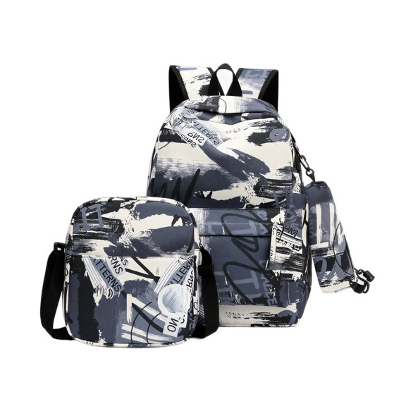 Back to School Nylon Backpack with Lunch Bag Pen Case, 3 Piece Set for Daily Commute Sundries Organization Campus Travel Dark Gray