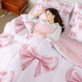 thumbnail image 4 of Manfei Princess Bowknot Bedding Twin Size, Kawaii Ribbon Bed Set, Cute Cartoon Reversible Bedding Sets Twin Size, Lightweight Room Decorative, 7 Pieces, 4 of 7