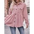 thumbnail image 2 of Arvbitana Women's Corduroy Button Shirt Solid Color Long Sleeve Ruffle Hem Blouse Ladies Casual Loose Tops with Pockets for Work Streetwear, 2 of 6