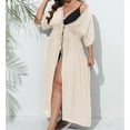 thumbnail image 6 of Lovskoo 2024 Swimsuit Coverup for Women Short Sleeve Bathing Suit Bikini Beach Tassels Loose Hollow Out Cover Up Coat Cardigan Beige Free Size, 6 of 7