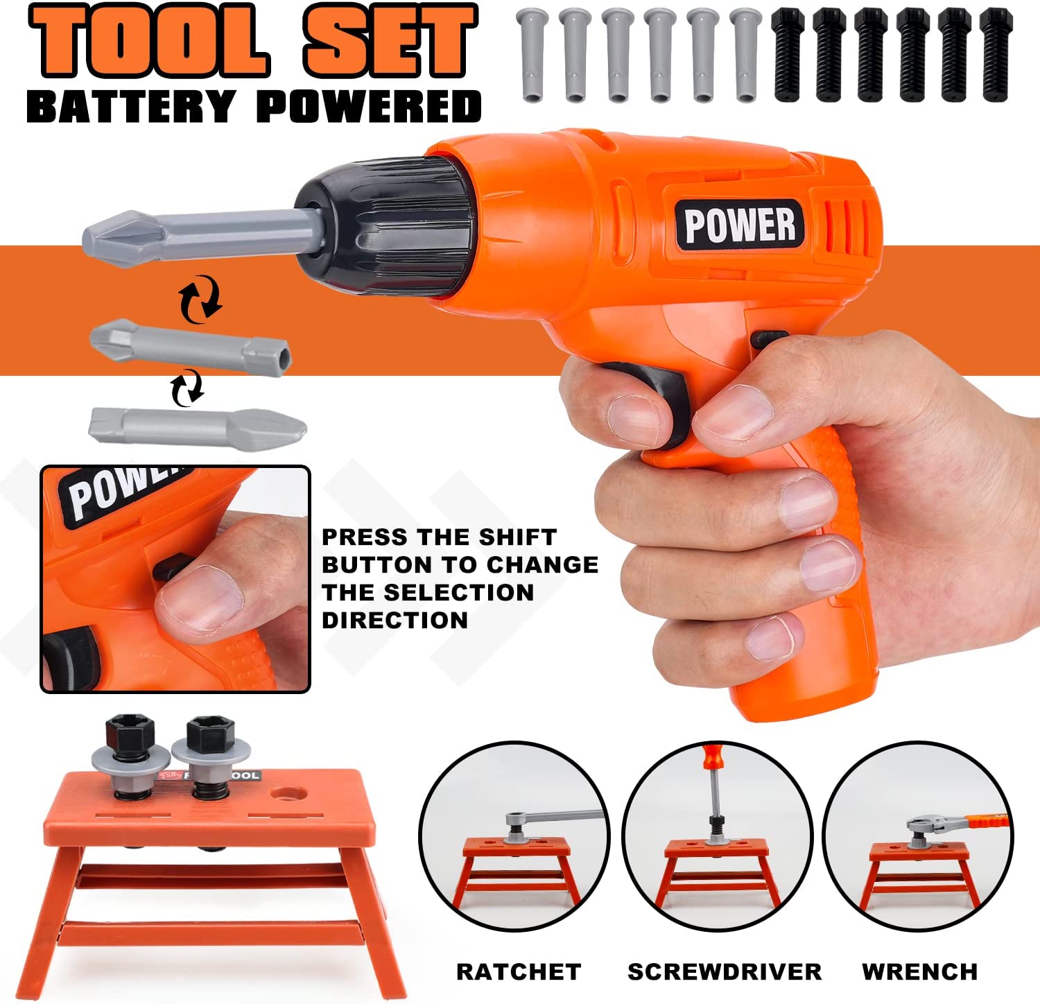 Toy Life 35-Piece Kids Tool Set with Electric Drill & Belt photo 2