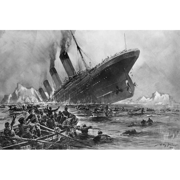 Art.com Sinking of the Titanic Giclee Print by Willy Stoewer, 18" x 12"