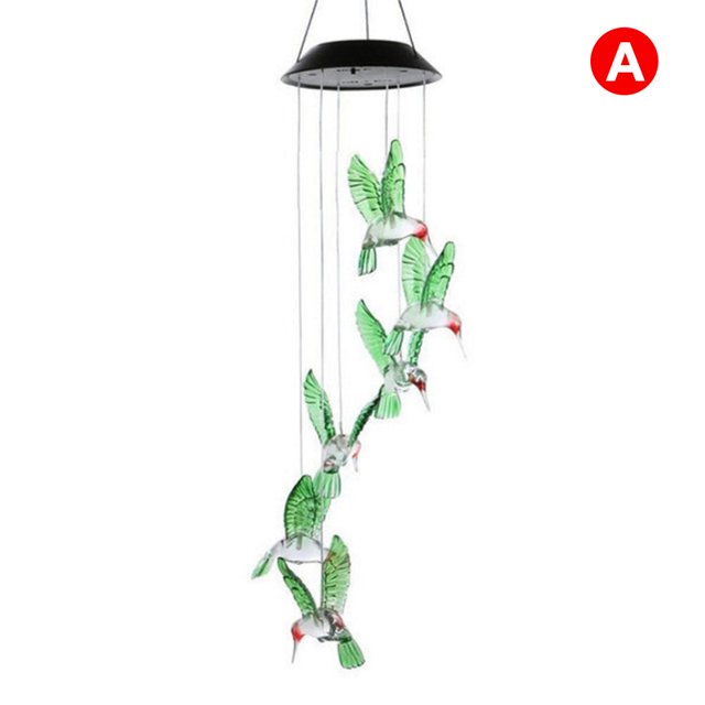 CAROOTU Solar Wind Chime Chandelier Color Changing Solar String Hummingbird Butterfly Lights Home Supplies