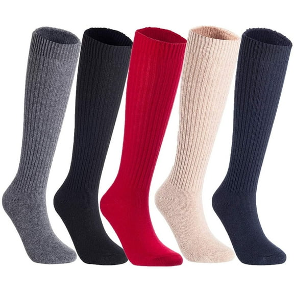 Lian LifeStyle Women's 5 Pairs Exceptional Non Slip, Cozy and Cool Knee High Wool Socks LFS05 Size 6-9 Grey,Black,Red,Beige,Navy