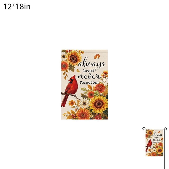 Always Loved Never Forgotten Memorial Garden Flag, Double-Sided Cardinal and Sunflower Polyester Yard Banner, 3 Size Options