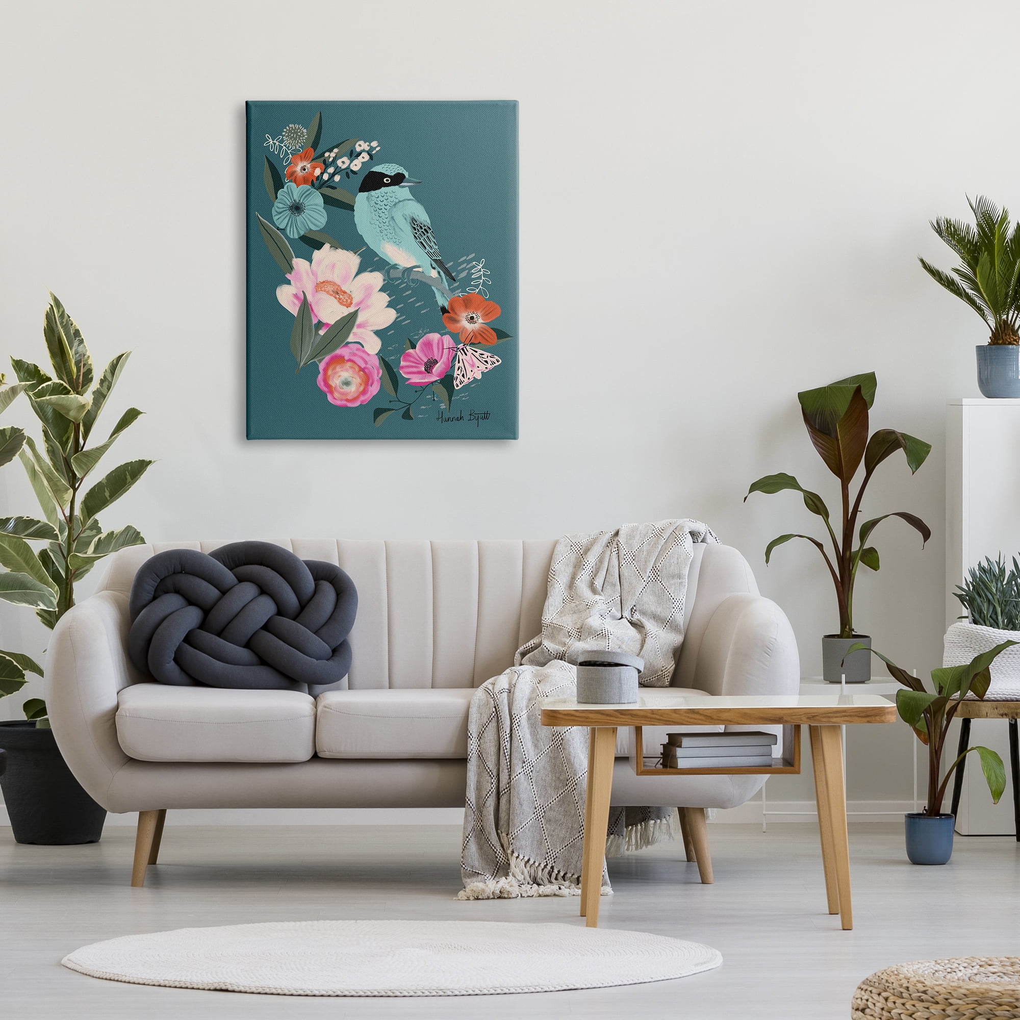 Stupell Industries Blue Bird & Flowers Animals & Insects Painting Gallery Wrapped Canvas Print Wall Art, 30 x 40