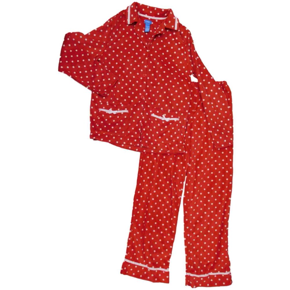 Vera Wang Womens Red & White Fleece Button Top Pajamas Polka Dot