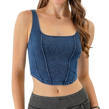 Women s Imitation Denim Yoga Sports Elastic Band Chest Pad Shockproof Running Bra