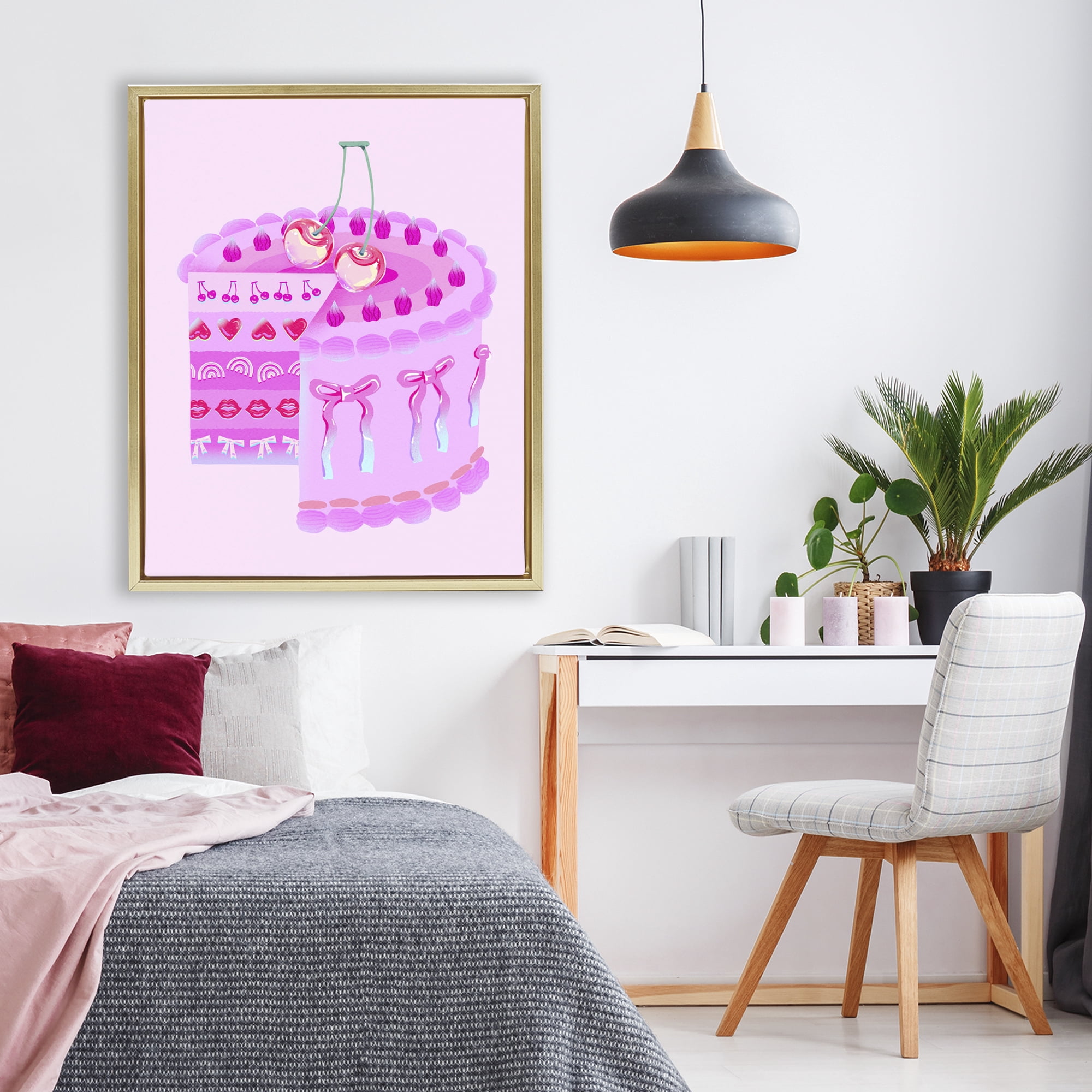 Stupell Industries Pastel Cherry Layered Cake Gold Framed Floater Canvas Wall Art, design by Ziwei Li