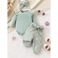 thumbnail image 2 of Suealasg Baby Girl Outfit Newborn Girl Spring Fall 4Pcs Clothes 3 6 12 18 24 Months Infant Girl Long Sleeve Ribbed Romper Daisy Print Pants Belt Headband Sets, 2 of 6