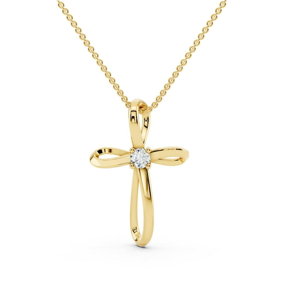 0.11 Ct Cross Pendant Necklace for Women in 14K Yellow Gold Plated S925 Religious Faith Cross Necklace 18 Inch D Color VVS1 Fine Jewelry Gift
