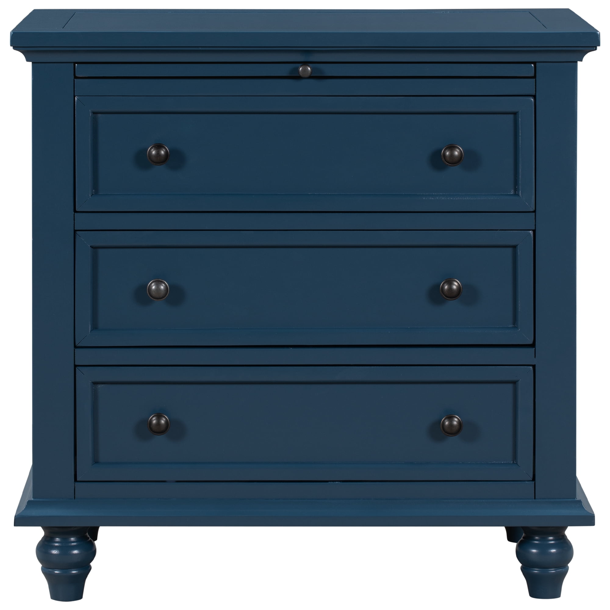 EUROCO 28'' Oversized Nightstand, Bedside Dresser End Table with Pull out Tray,3 Drawers, Rubber Wood Legs and Solid Frame for Living Room, Bedroom, Entryway, Blue