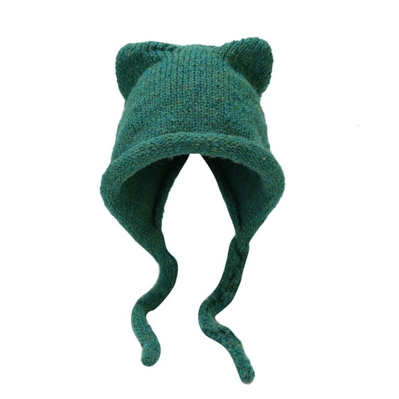 Fgnfyis Cat Ear Braid Knitted Hat Winter Outdoor Warm Cute Braid Hair Ear Protection Winter Hats for Women Green