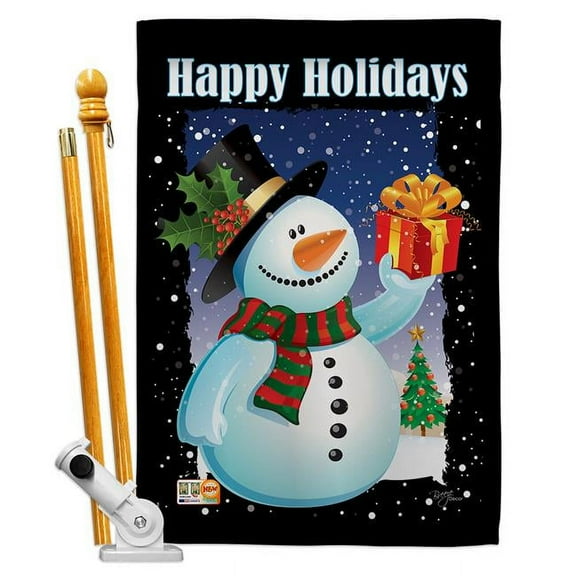Breeze Decor BD-XM-HS-114080-IP-BO-D-IM10-BD 28 x 40 in. Holiday Snowman Winter Christmas Impressions Decorative Vertical Double Sided House Flag Set with Pole Bracket & Hardware