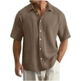 thumbnail image 1 of Kaemgyyd Mens Button down Shirt Lightweight Summer Beach Vacation Tops Casual Loose Textured Solid Color Half Sleeve Tee, 1 of 5