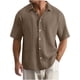 thumbnail image 1 of Camisa de Manga Corta Botón de los Hombres Casual de Color Sólido Botón Cardigan Bolsillo de Manga Corta Turndown Cuello Blusa, Poliéster, 1 of 5