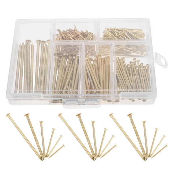 300 clavos para colgar cuadros: kit de miniclavos dorados para cuadros de pared - Clavos pequeños de hierro para colgar cuadros de yeso (6 tamaños)
