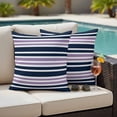 thumbnail image 4 of Navy Blue Purple Striped Outdoor Waterproof Pillow Covers, Gradient Horizontal Lines Decorative Square Throw Pillowcase Sofa Cushion Sham for Patio/Couch/Chair, 16"x16" 2 Pack, 4 of 8